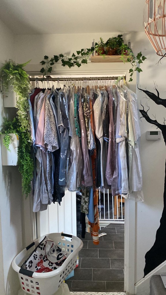 Freshly ironed clothes hanging on hangers, ready to go back